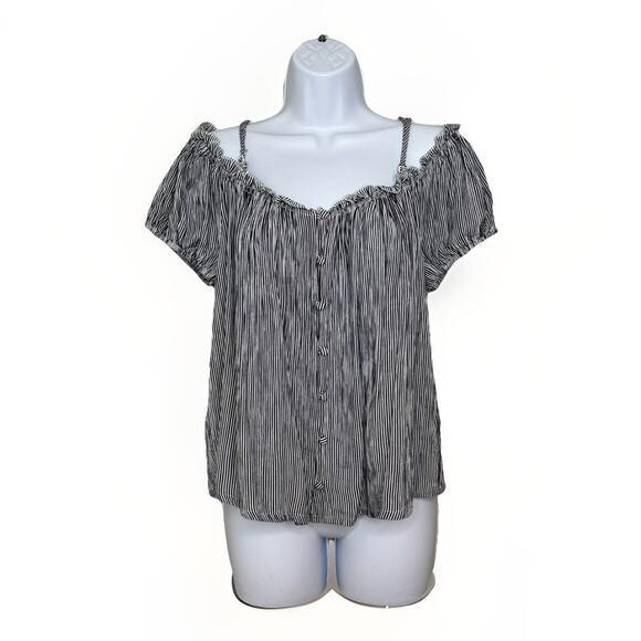 American Eagle Tops - VTG American Eagle Womens Milkmaid Flowy Top XL Blue White Nautical Peasant Boho